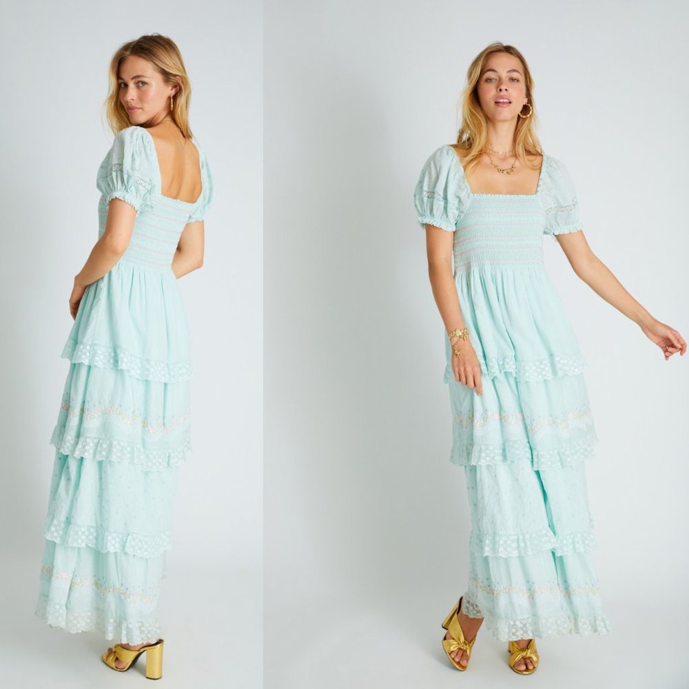 LoveShackFancy NEW Capella Tiered Embroidered Lace Swiss Dot Maxi Dress Size S - Picture 2 of 13